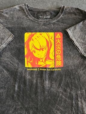 Official RWBY Yang Xiao Long Fire Hazard Graphic Tee Anime Mens Sze XL Acid Wash